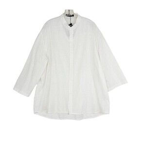 Mens Casual 3/4 Sleeve Cotton Shirt Loose Mandarin Neck Tops New Size 4XL